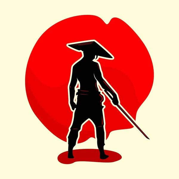 Vector Silhouette Samurai Warrior Holding Sword — Stock vektor