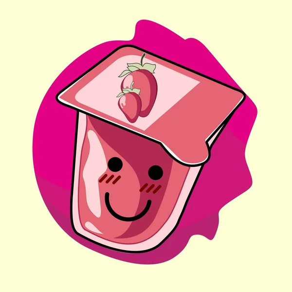Karakter Lucu Strawberry Yogurt Gambar Kartun Vektor Stok Ilustrasi 