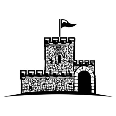 Eski taş kale vektör logosu çizimi