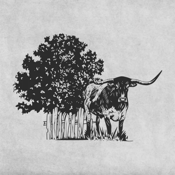 Εικονογράφηση Φορέα Ενός Ταύρου Κάτω Από Ένα Δέντρο — Διανυσματικό Αρχείο