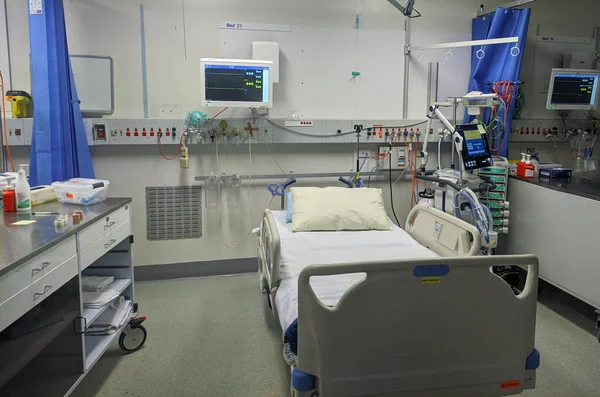icu hospital bed space ready and prepared for a new patient