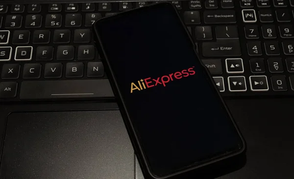 Aliexpress Logo Mobile Phone Background Keyboard Sydney Australia July 2022 Fotos de stock libres de derechos