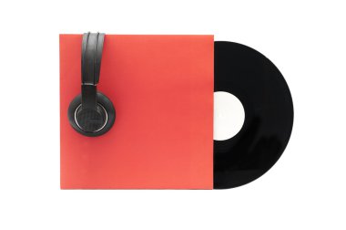 Vinil kaydı ile kulaklıklar