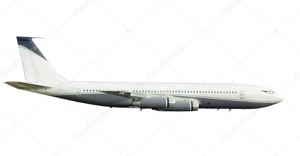 Classic jet airplane isolated side view