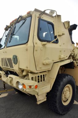 Modern US army mulitary truck front side cabin view
