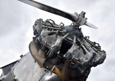 Vintage aircraft radial engine seen from close up
