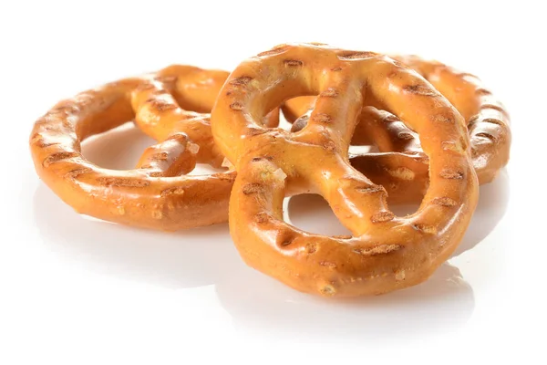 Pretzels Drie Mini Snacks Met Zout Voor Bier Een Hartige — Stockfoto