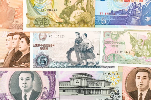 North Korea Won Banknotes Background High Resolution Vintage Photo North — Stock Photo, Image