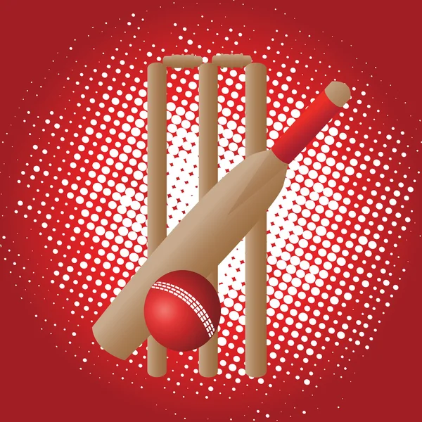 Cricket set on red background — Stock Vector