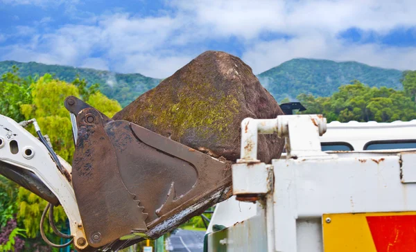 Bobcat moving rock — Stock Photo, Image