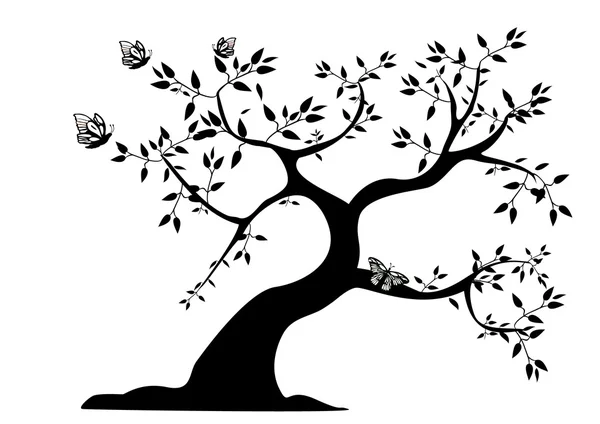 Schwarzer Baum mit Schmetterlingen — Stockvektor