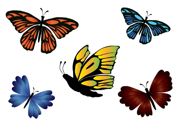 Conjunto de mariposas de colores — Vector de stock