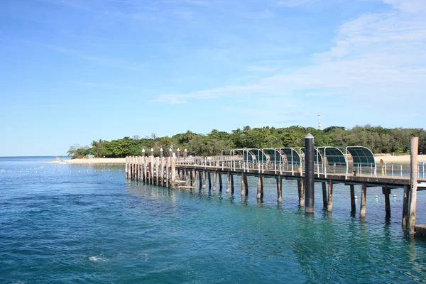 美しい緑豊かな島で桟橋 — ストック写真