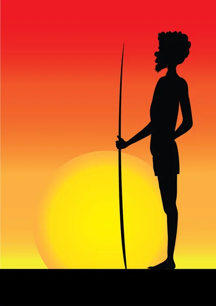 Silhouette of aborigine man in the sunset — Stock Photo, Image