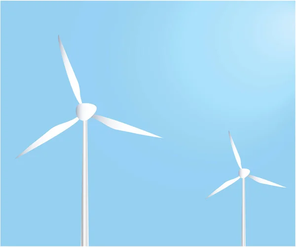 Иллюстрация Двух Белых Ветряных Турбин Синем Фоне Альтернативной Энергетики — стоковый вектор