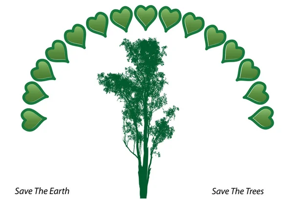 Одне Зелене Дерево Серцями Зверху Щоб Показати Любов Дерев Білим — стоковий вектор