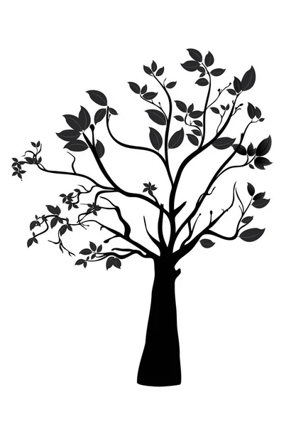 Ett Enda Träd Med Blad Siluett Med Vit Bakgrund — Stock vektor