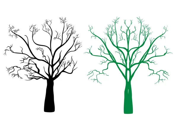 Δύο Δέντρα Μαύρο Άλλο Πράσινο Λευκό Φόντο — Διανυσματικό Αρχείο