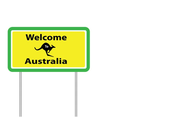 Bienvenido Australia Firmar Con Canguro Centro Fondo Blanco — Vector de stock