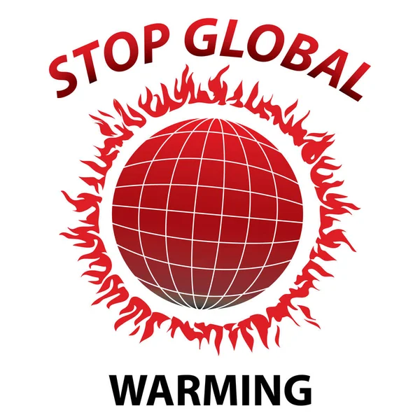 Світ Вогнем Зображує Глобальне Потепління Текст Зупинкою Глобального Потепління Білим — стоковий вектор