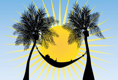 Elinde şarap kadehiyle hamakta siesta yapan bir adam.