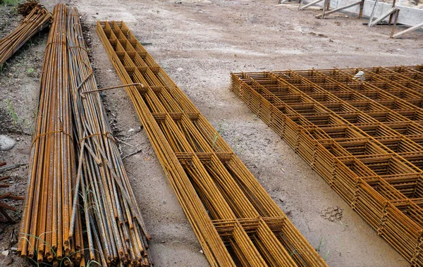 Stacked Rusty Steel Wire Mesh Slab Concrete Work Construction Site — ストック写真