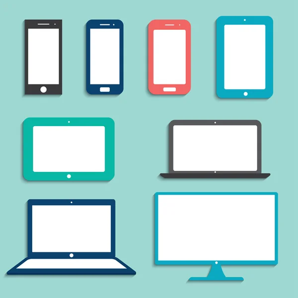 Set of electronic devices with white blank screens. — Stock Vector
