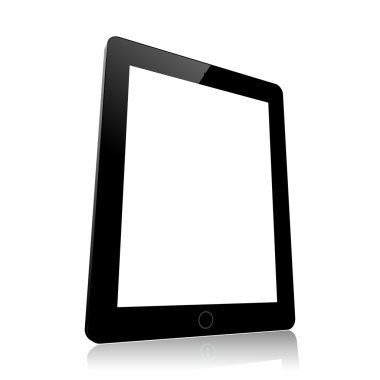 siyah bilgisayar tablet ile boş bir beyaz ekran.