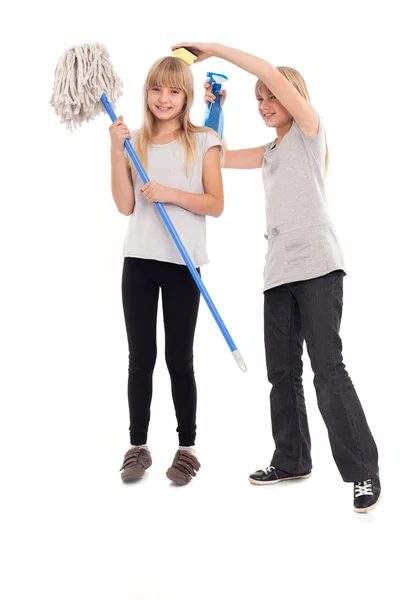 Funny teen cleaning — Stock Photo, Image