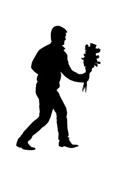Silueta de un hombre con un ramo de flores — Vector de stock