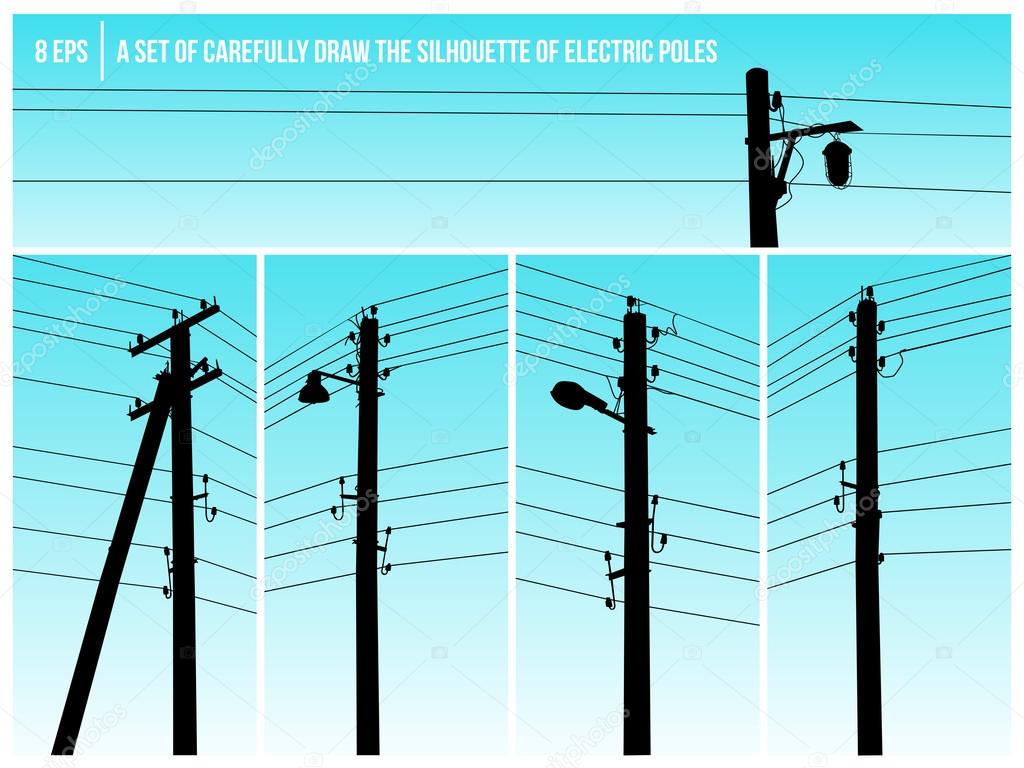 Silhouettes of electric pillars