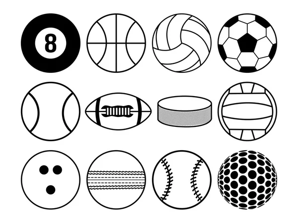Sports balls black and white — Stock Vector