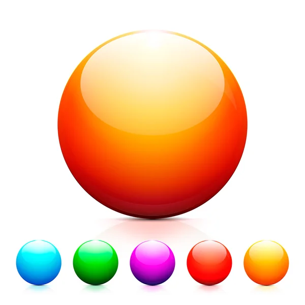 Ensemble de sphères de couleur brillante avec réflexion sur fond blanc — Image vectorielle