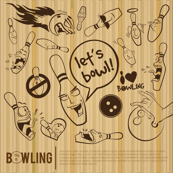 Jeu de bowling dessin animé, piste de bowling — Image vectorielle