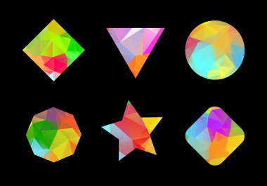 renkli geometrik çokgen şekiller kümesi.