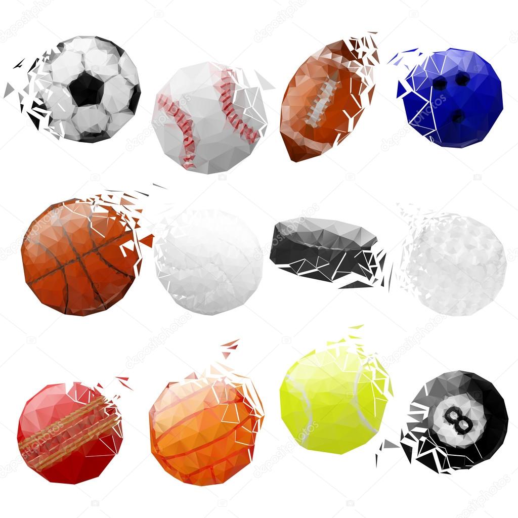 Set of sport balls crashed