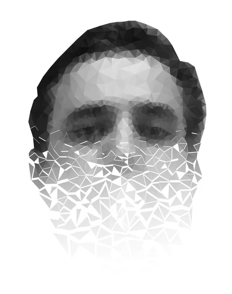 Polygonální tvář muže, rozpadající se na kusy — Stockový vektor