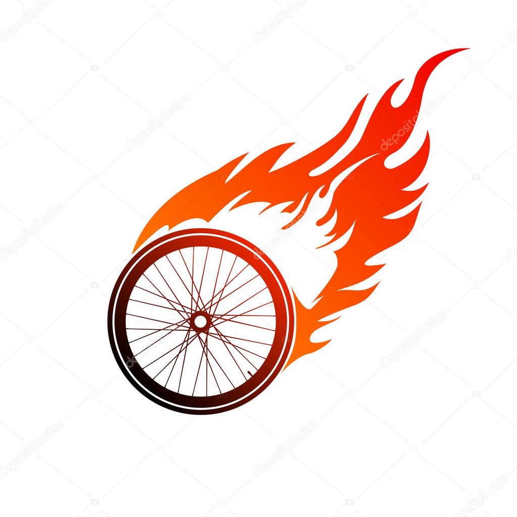 Burning symbol of a bicycle wheel
