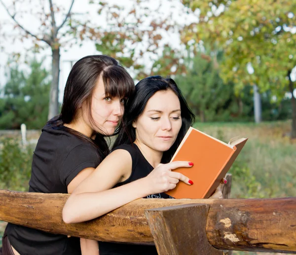 Two female friends on a bench — Stock Photo, Image