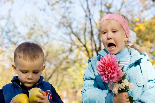 Niños pequeños en un bosque de otoño —  Fotos de Stock