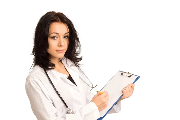 Krankenschwester oder Arzt schreiben auf Klemmbrett — Stockfoto