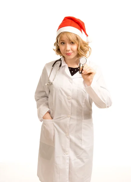 Attractive blonde doctor in a Santa Hat — Stock Photo, Image