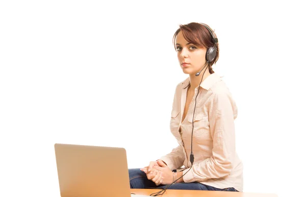 Operador de call center atraente ou recepcionista — Fotografia de Stock