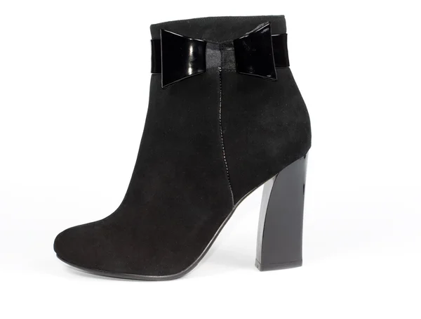 Ladies black high heeled leather boot — Stock Photo, Image