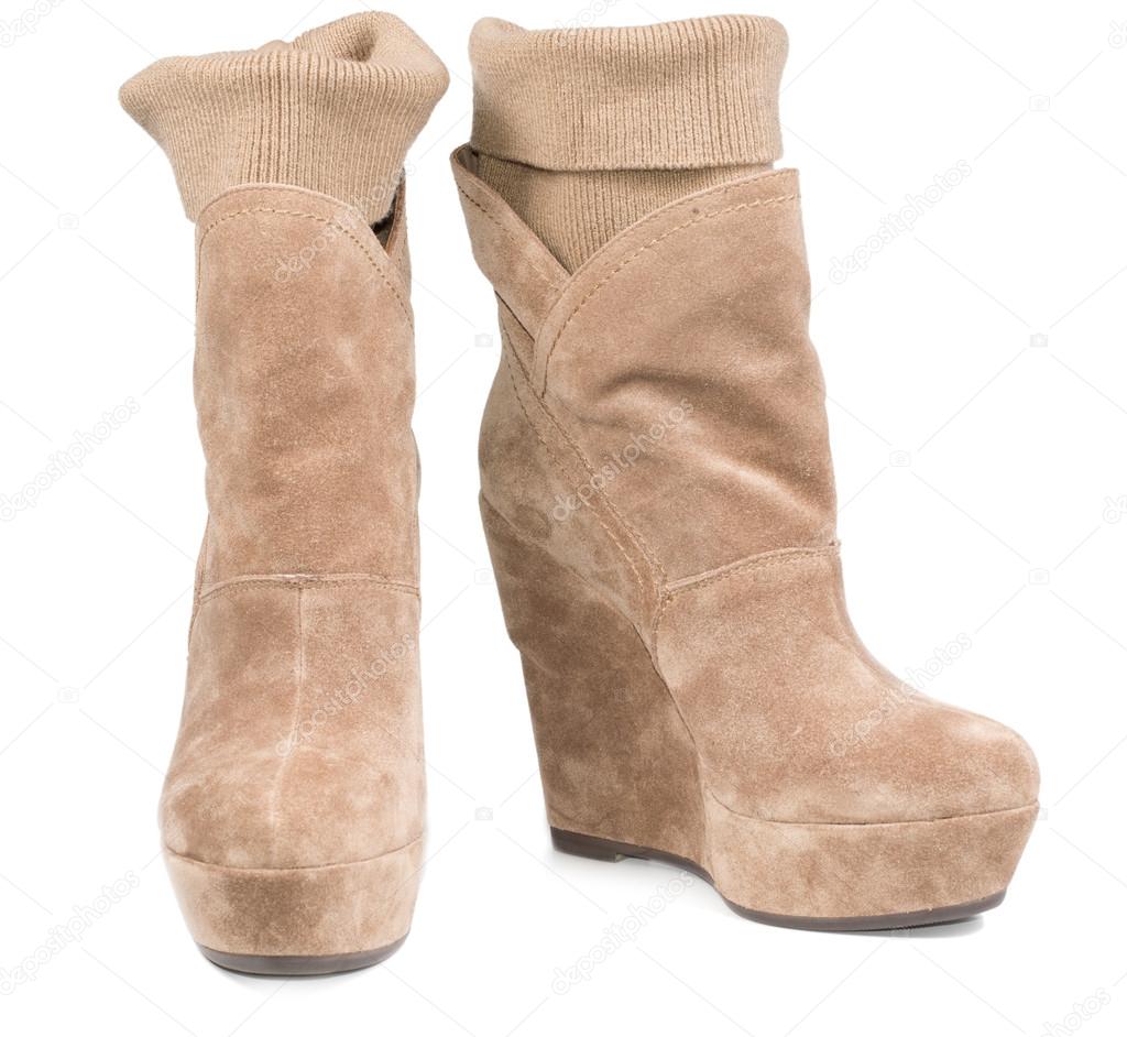 Ladies suede boots with integral legging