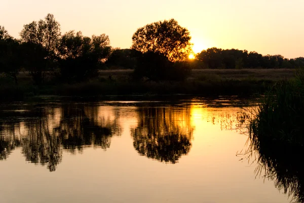 Auringonvalo heijastuu järven pinnasta — kuvapankkivalokuva