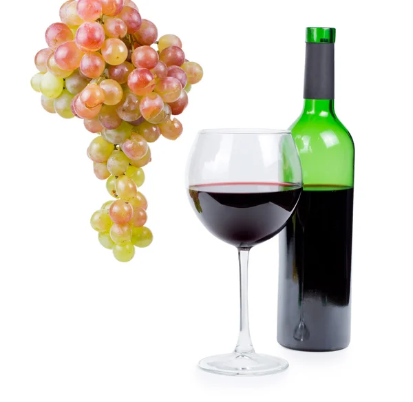 Bottle of red wine with bunch of grapes — Stock Photo, Image