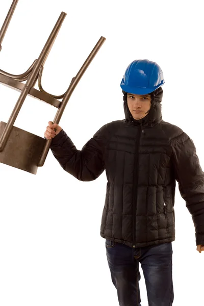 Matón haciendo un gesto amenazante con una silla —  Fotos de Stock