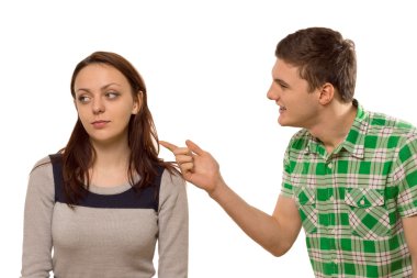Young man arguing with his girlfriend clipart