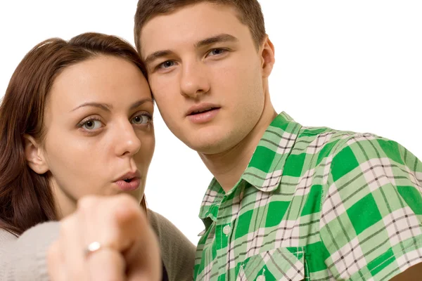 Young couple pointing at the camera — Stock Photo, Image